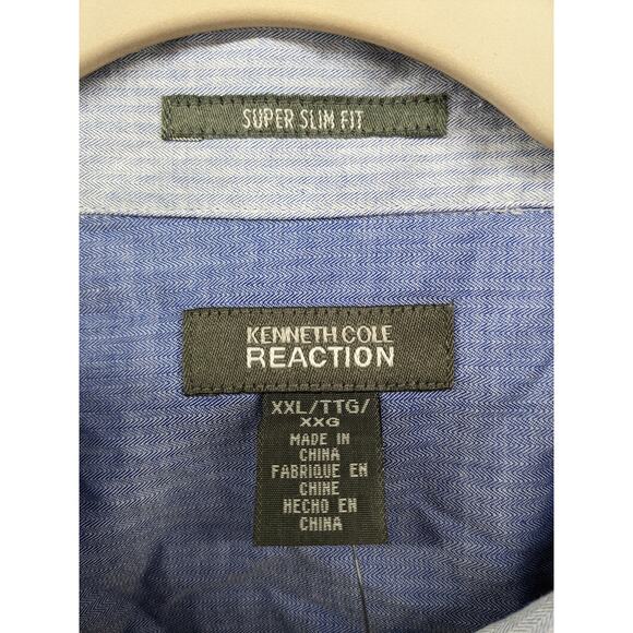 Kenneth Cole Dress Shirt XXL Blue Button Up Super Slim Collared Striped Workwear - Picture 5 of 11